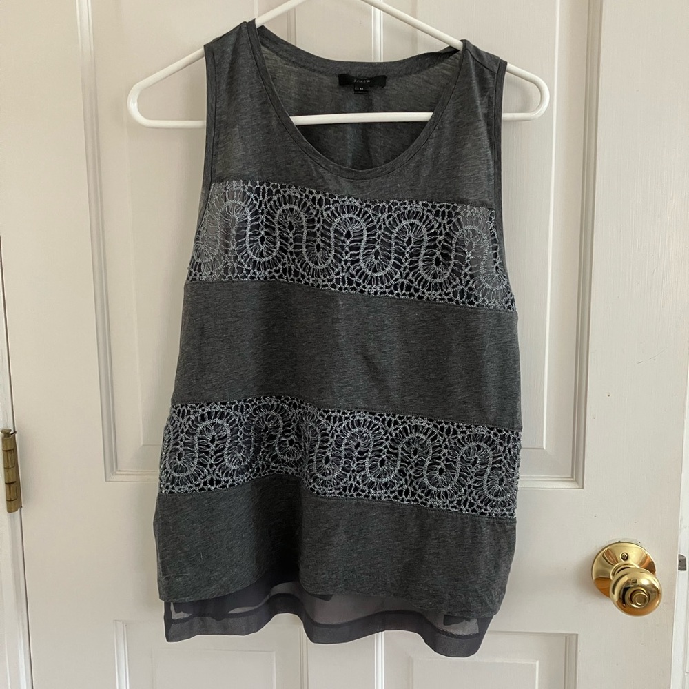 J. Crew Gray Embellished Boxy Tank Top